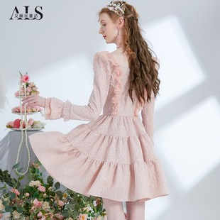 艾丽丝2025春季新款仙女针织连衣裙粉色短款蛋糕裙显瘦甜美公主裙