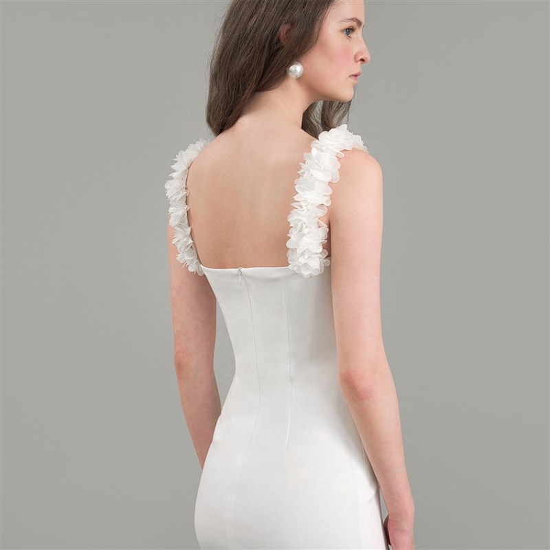 TANSSHOP 花朵肩带背心裙 白色修身包臀短款连衣裙俏皮轻礼服女