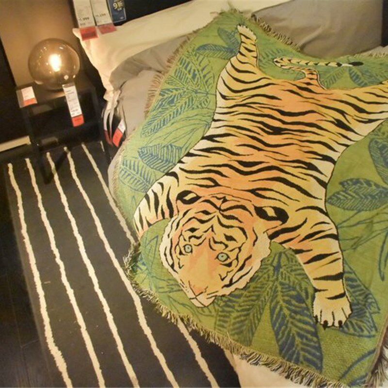 绿叶老虎蒙古个性创意毛毯装饰毯棉质休闲毯挂毯客厅背景布沙发垫