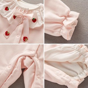 满月婴儿衣服春秋季女宝宝加绒连体衣公主套装超萌百天外出秋冬装