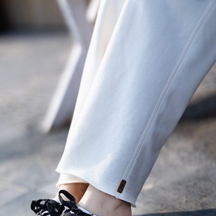 忆旧【与你相逢】松紧腰直筒阔腿裤女2024秋新款加厚白色休闲长裤