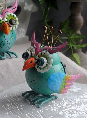 百亩家美式田园风做旧可爱铁艺猫头鹰家居阳台花园庭院装饰品摆件