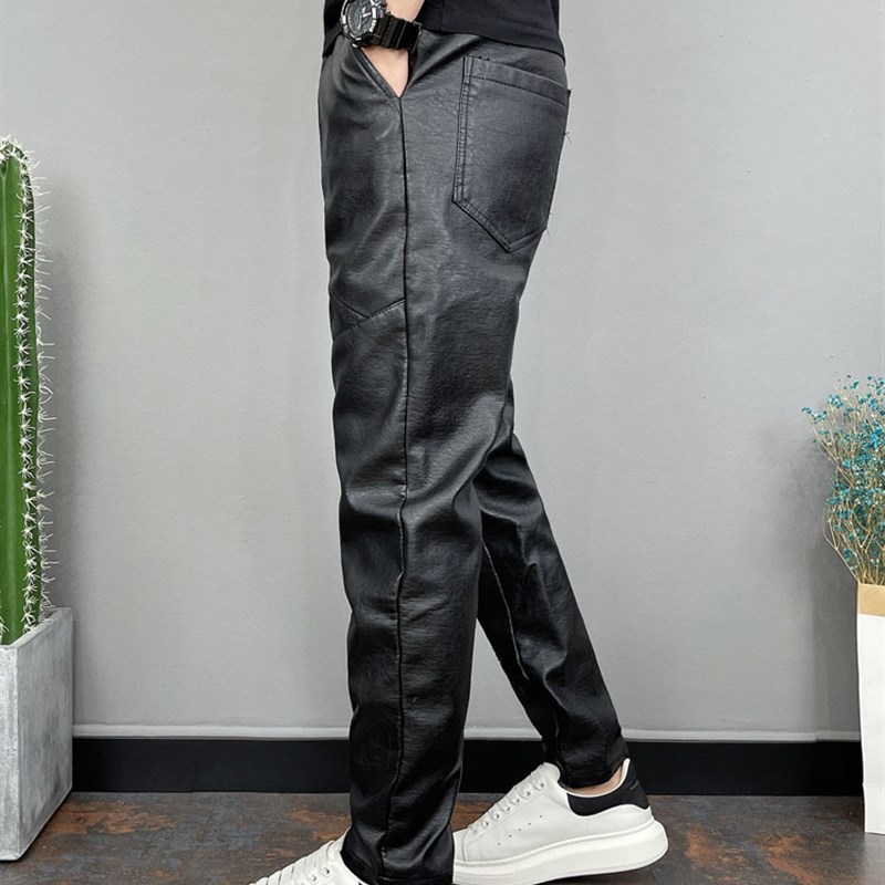 冬季男士加绒加厚骑行皮裤机车外卖防风防水皮裤外卖休闲保暖裤子