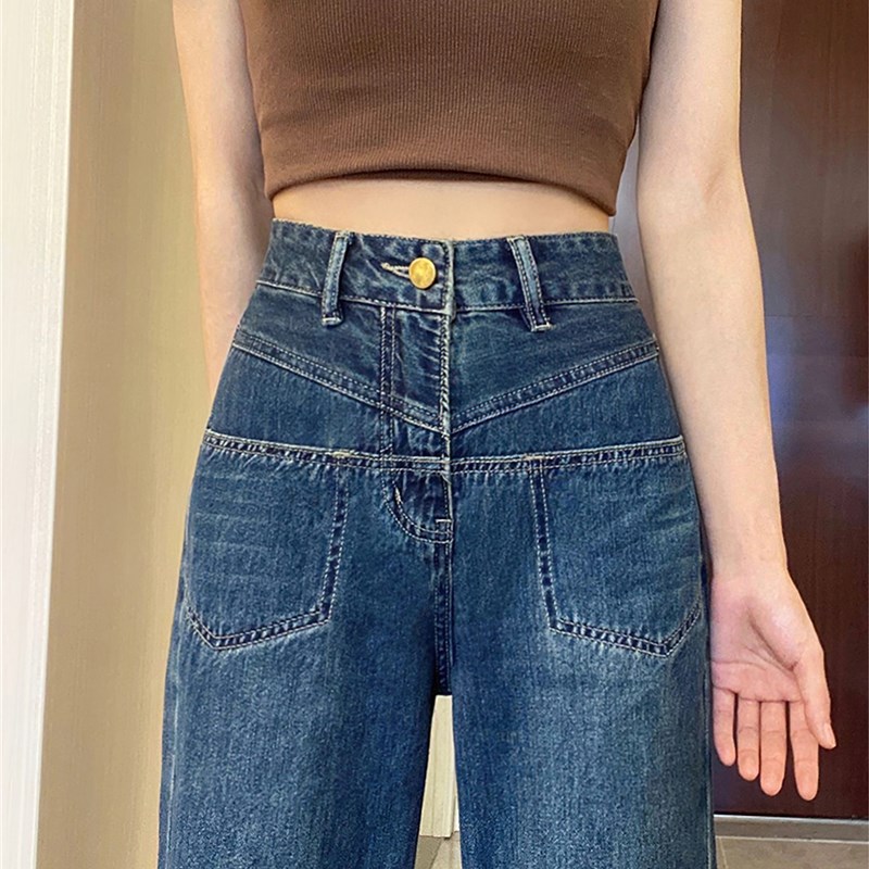 梨形身材微喇牛仔裤女夏季新款胖妹妹mm高腰宽松遮胯显瘦阔腿长裤