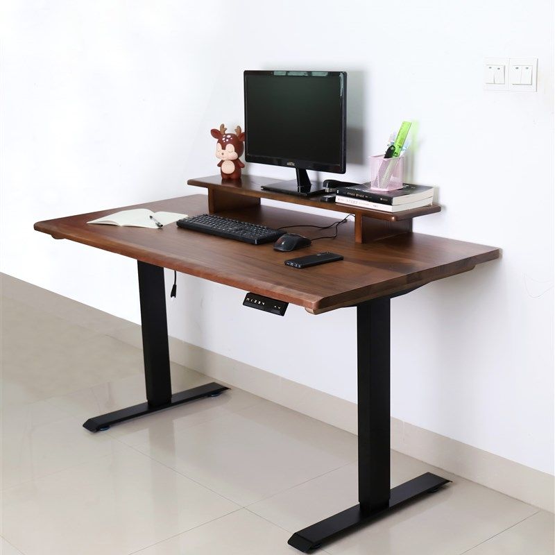 北美樱桃木智能电动升降台式电脑桌儿童家用学习站立办公电竞实木