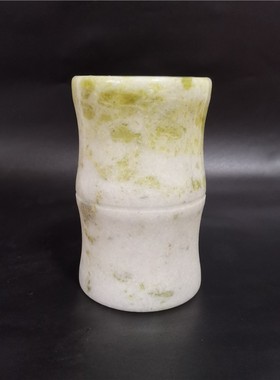 圆形天然蓝田玉雕竹节玉石头毛笔笔筒送老师男士送人精致礼物摆件