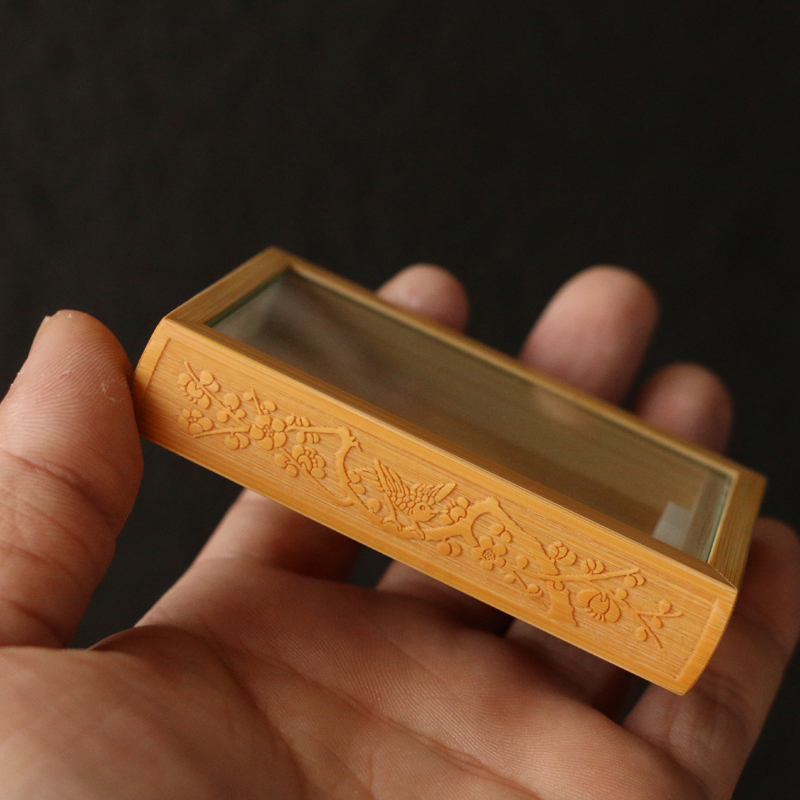 沪上名家张圣林精工制作老玉竹机雕鸣虫器具黄玲盒虫具收藏把件竹