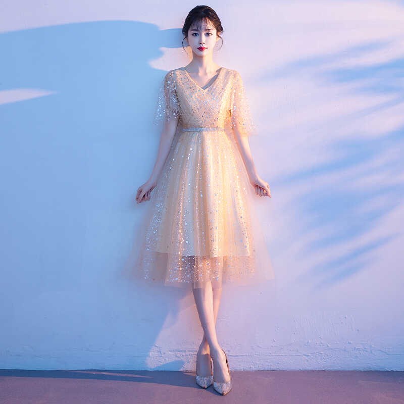 大合唱团演出服女成人诗歌朗诵长裙红歌比赛主持人礼仪气质晚礼服