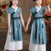 中国风唐装 汉服男童夏装 古装 夏季 少爷服长袍六一儿童表演服 薄新款