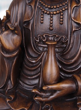 实木雕观音摆件大号黑檀木质坐莲观世音菩萨神像家用供奉观音佛像