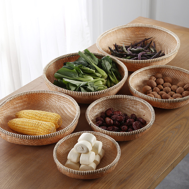 纯手工精编竹筐馒头筐水果篮沥水篮圆形簸箕家用收纳筐竹篮子竹筛