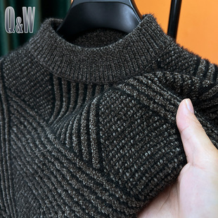 不起球雪尼尔毛衣男半高领冬季加绒加厚中年爸爸装针织衫中领打底