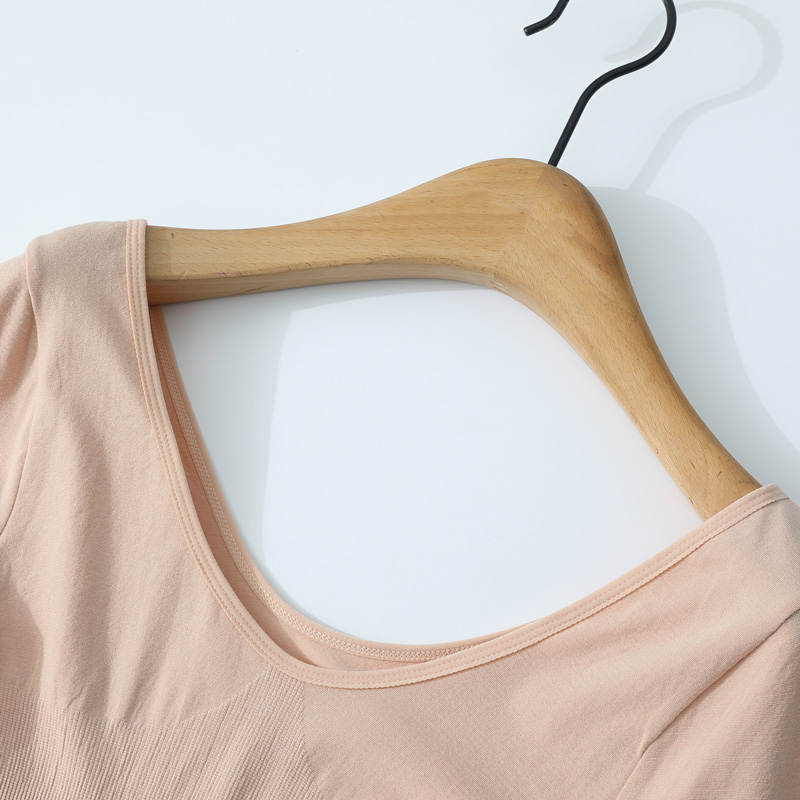 大领口低领U型领美体塑身收腹薄款保暖内衣长袖上衣女秋衣打底衫