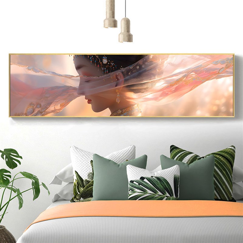 新中式古风卧室装饰画床头挂画客厅背景墙画美女人物艺术壁画粉色