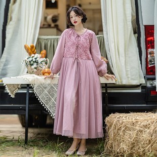 【故梦里】早秋立体绣花裙摆式风衣外套女中长款温柔粉大衣外搭仙