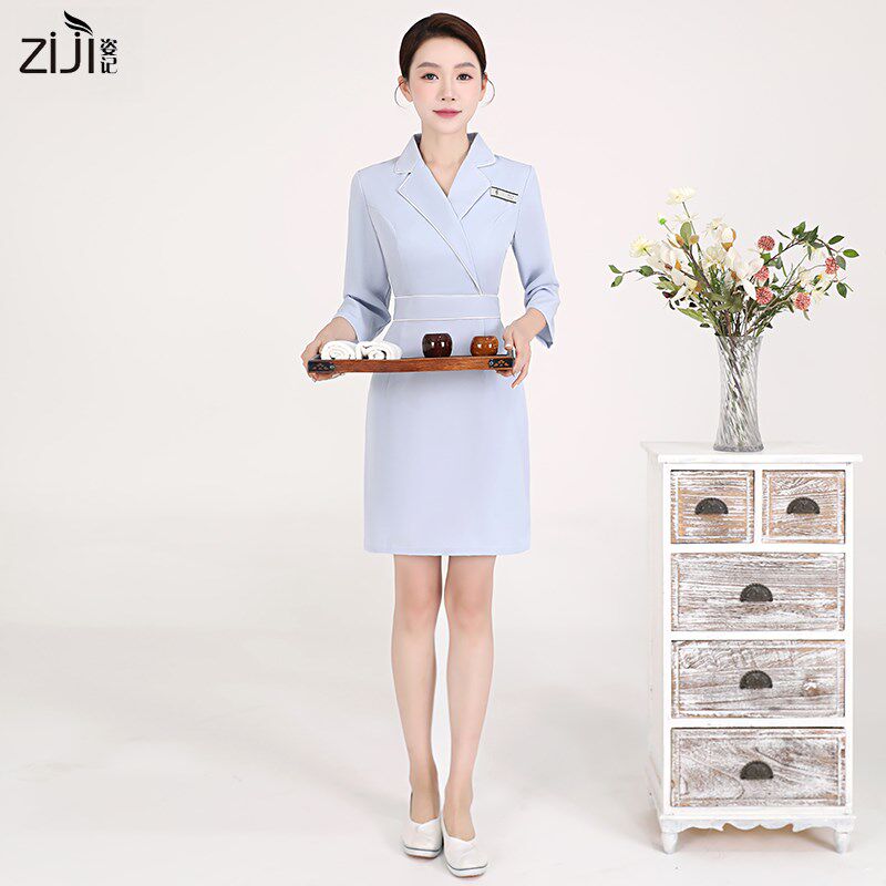 高端职业装连衣裙女夏季空姐制服spa美容师前台接待美容院工作服