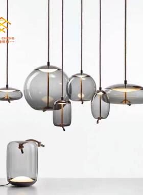 新款简约吊灯咖啡厅个性吧台麻绳loft餐厅吊灯蓝色吊灯创意玻璃灯