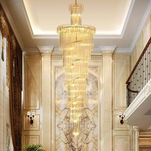 现代简约水晶大吊灯复式楼客厅灯酒店别墅旋转楼梯吊灯工程大吊灯