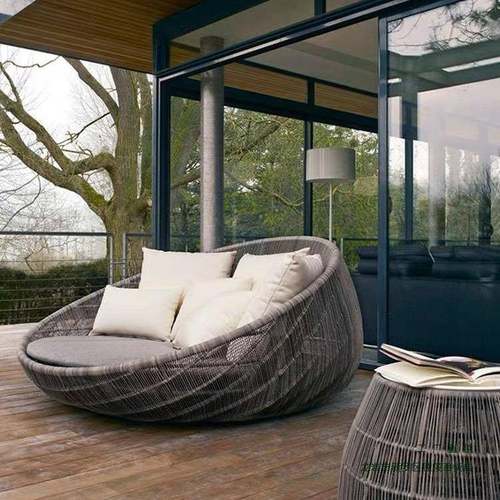 户外藤编躺床庭院阳台室外休闲躺椅圆床民宿酒店露台阳光房藤躺床