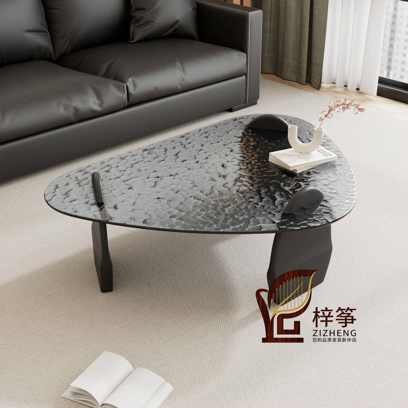 极简钢化玻璃水波纹家用茶几轻奢小户型现代简约客厅创意异形组合