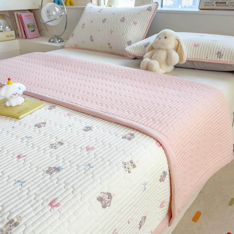 小清新针织夹棉床盖单件双层榻榻米铺盖防滑床单盖三件套四季通用