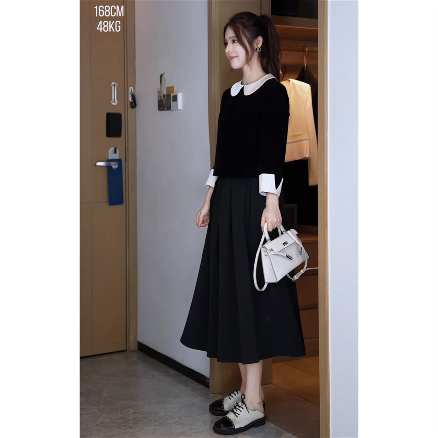 玉美雅【旗舰精选套装】秋冬款韩系减龄显瘦娃娃领上衣高腰半身裙