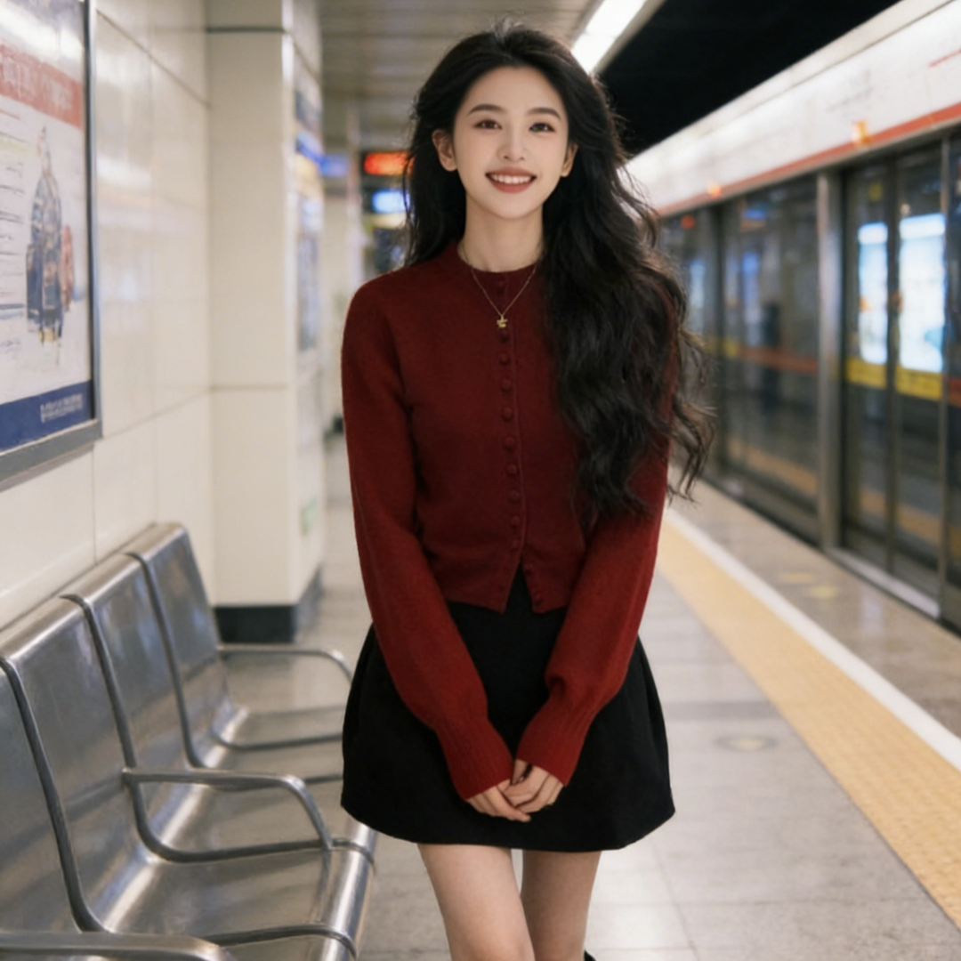 玉美雅【旗舰精选套装】秋冬款气质小香风新年上衣遮胯半身短裙