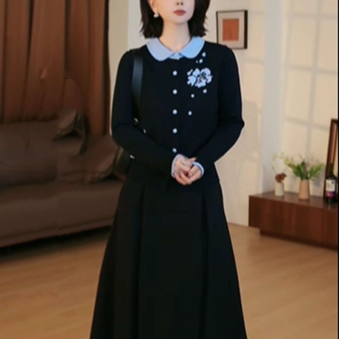 玉美雅【旗舰精选套装】秋冬新中式洋气提花娃娃领上衣遮肉半身裙