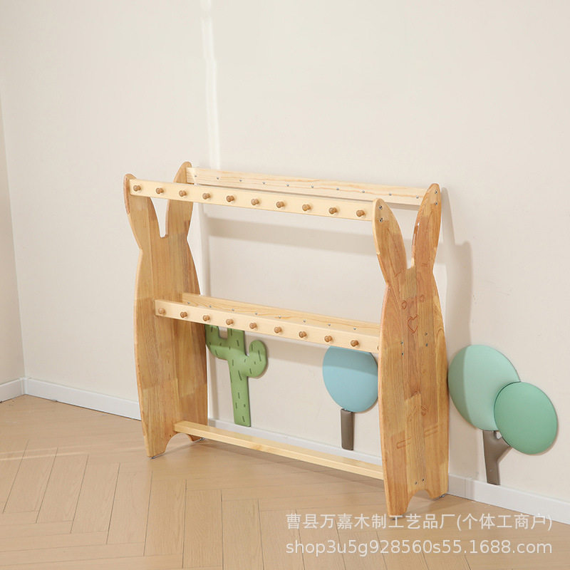 幼儿园落地式多层木制毛巾架儿童木质毛巾收纳架挂钩式手巾置物架