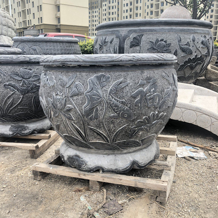 石雕鱼缸青石仿古庭院花园别墅阳台养鱼水槽圆缸摆件花盆