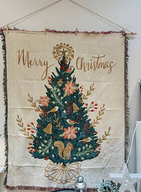 Merry Christmas 圣诞挂毯圣诞树沙发毯盖布节日布置墙面装饰毯子