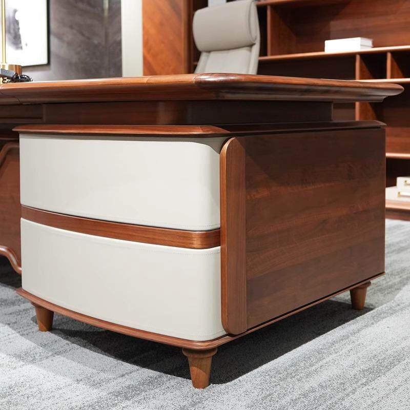 公家具胡KJ新中式实木老板桌总桌黑桃木大班台裁总裁办办公桌椅组