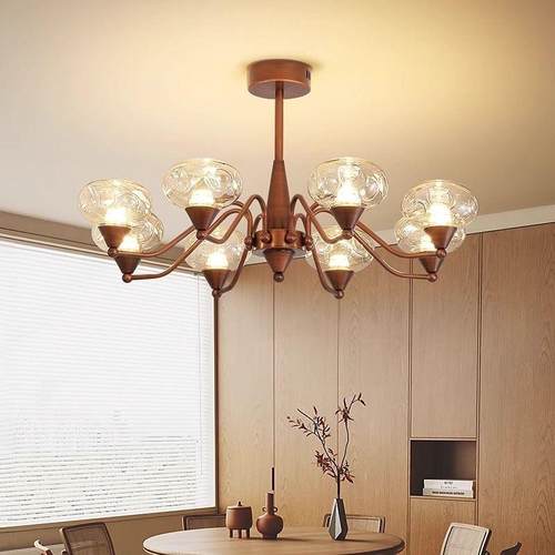 美式复灯古客厅吊灯古色法式轻风铜中古奢玻璃罩氛围感餐厅786主