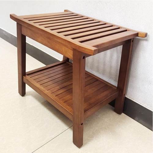 木制浴室储凳竹制淋浴坐椅带洗物架多功能板凳澡疗凳子水514浴室
