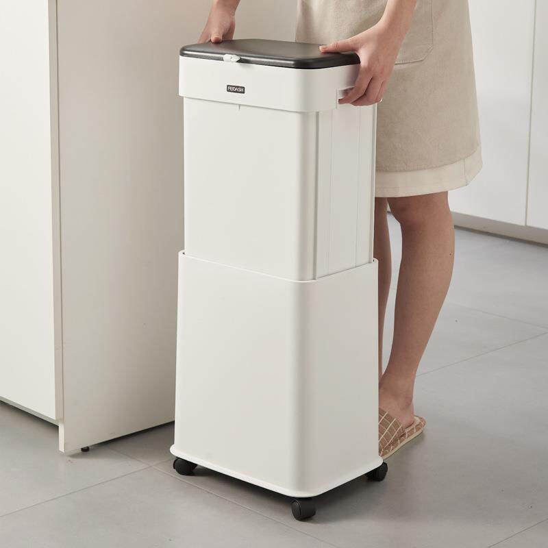 厨房垃圾降桶家用高款5050大容量升桶收纳桶简约可移动带盖厨余卫