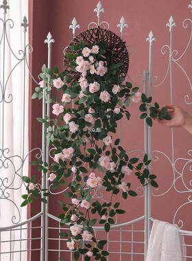 zbds蔷薇墙花墙RTB壁挂花藤装假饰面花摆设客厅藤蔓遮装饰吊兰挂