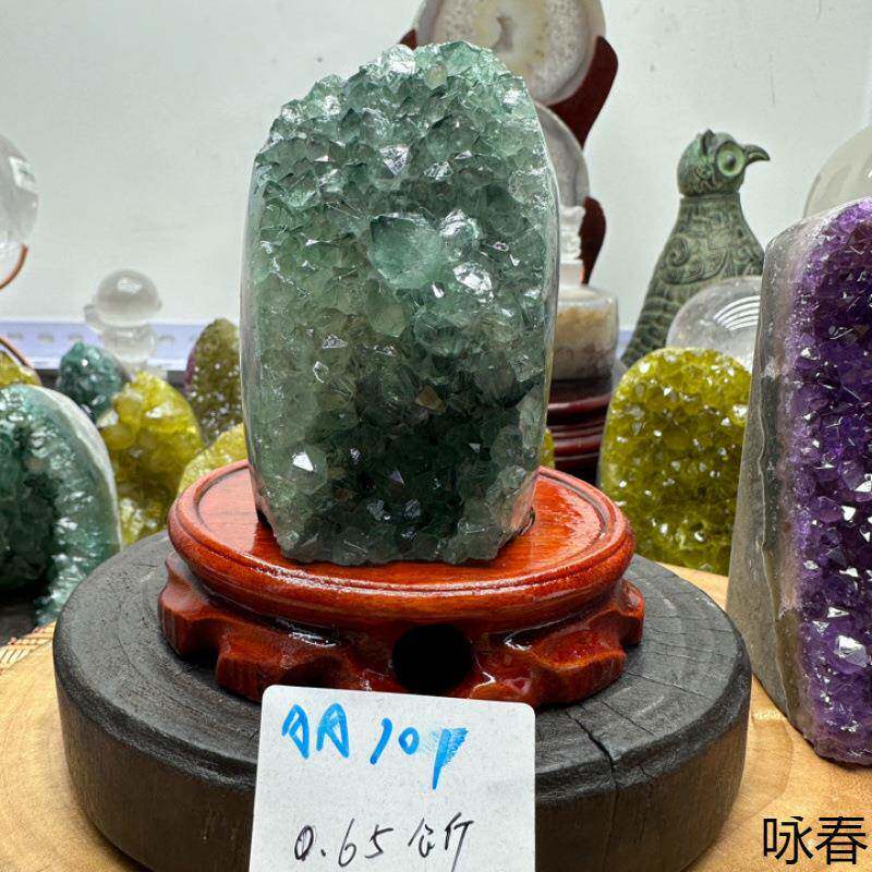 乌拉圭水UFA晶原石天然水晶原矿水黄晶摆件消磁化扩净香石紫紫水
