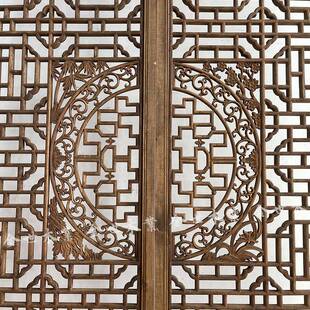 ?和合窗花仿古做旧镂插屏东香樟木格空移动114屏风隔断中式装修阳