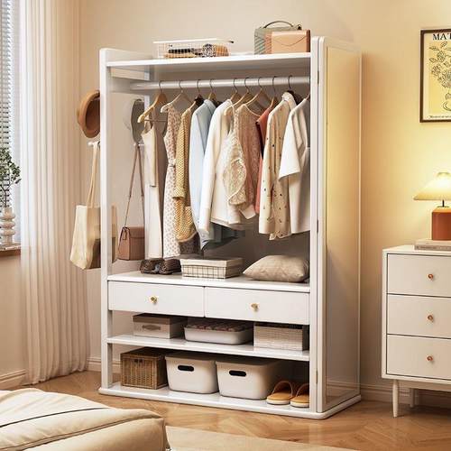 实木衣带帽架卧室穿衣镜一挂体衣架落地置物架抽收屉纳FWI架新中