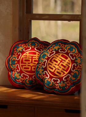 喜字抱枕结婚一婚对庆婚房布置床红色靠垫订婚F7776SS7压新婚