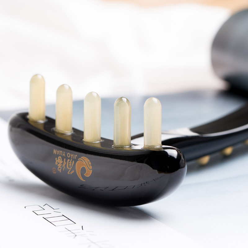 角缘天然牛角梳五齿梳头疼失眠脱发头部头皮护理脑部按摩经络梳子