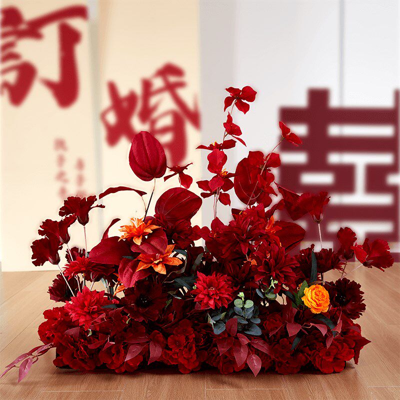 小清新订婚礼地排花艺韩式结婚庆舞台仿真花路引kt板装饰迎宾背景