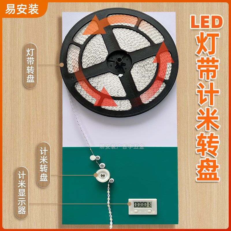 易安装LED灯带计米转盘计米显示器旋转转盘米数尺寸测量实用工具