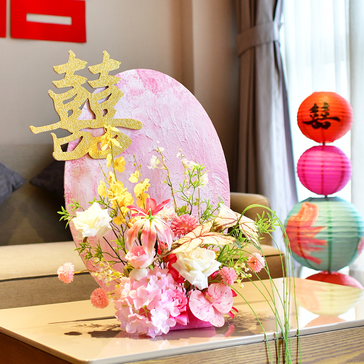 婚礼布置油画装饰花艺结婚仿真花订婚成品客厅摆件假花婚庆地排花