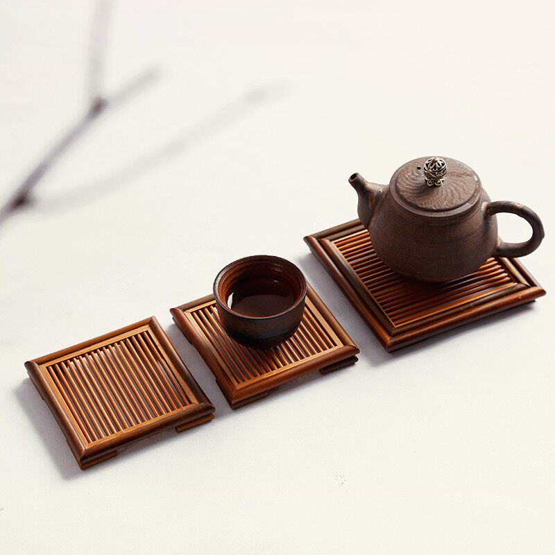 竹制紫砂壶承托壶垫底座 高档竹丝杯垫 茶杯隔热实木功夫茶具配件
