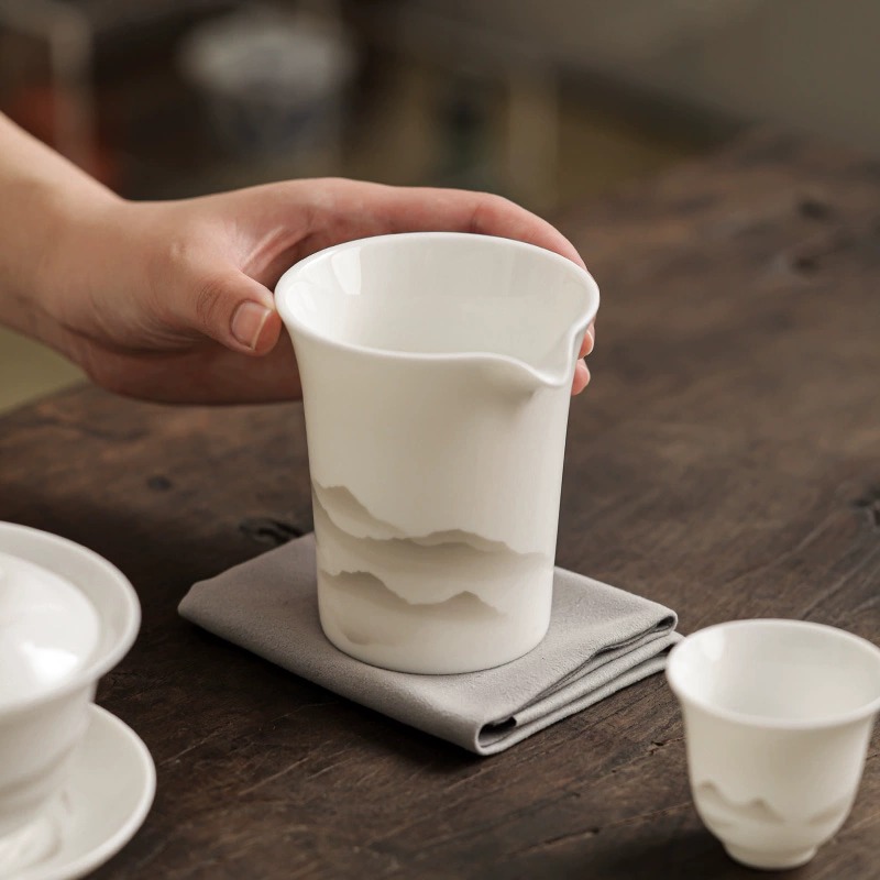 水墨山水羊脂玉茶海公道杯茶具零配件匀杯单个素烧白瓷分茶器功夫