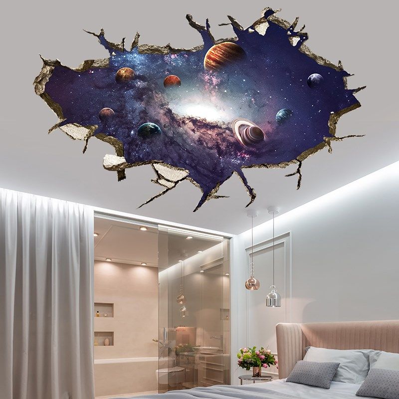 宇宙星空天花板墙贴画仿真立体效果贴纸自粘防水耐磨装饰卧室贴画