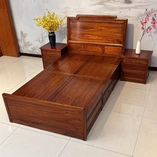 中式 花梨木刺猬紫檀大床红木床1.2米1.35米1.5单人床1.8米双人床