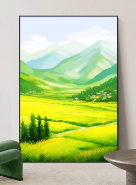 绿水青山挂画2024新款进门玄关装饰画风景高级壁画客厅沙发落地画