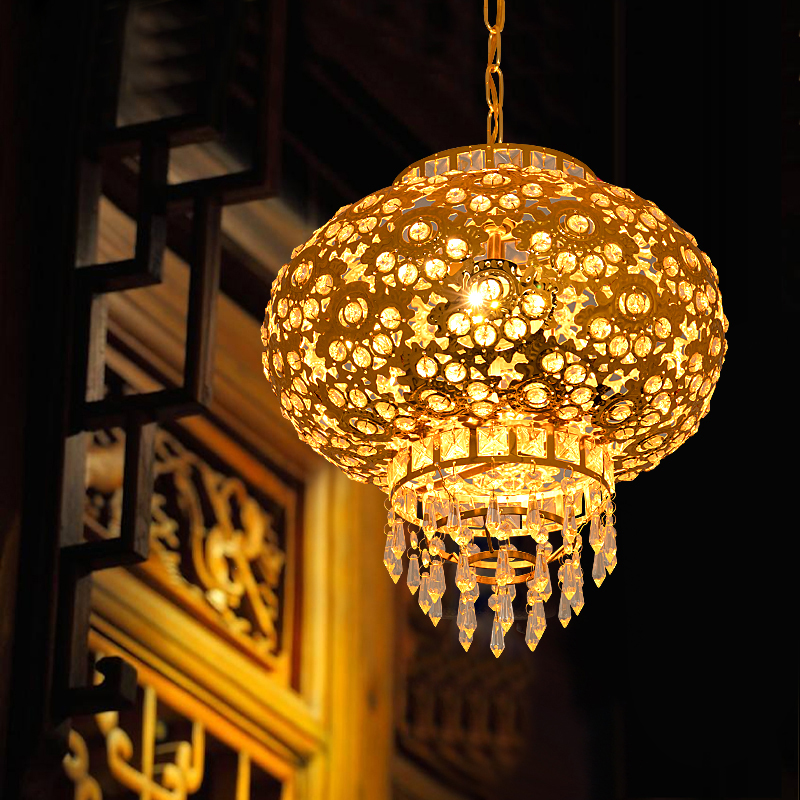 阳台灯笼吊灯大红福字乔迁结婚中式喜庆灯笼挂饰LED旋转水晶灯笼